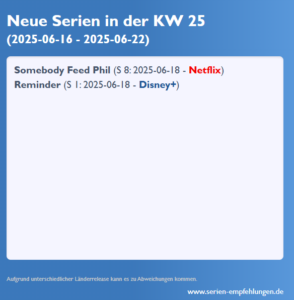 Neue Serien 2025 KW 25